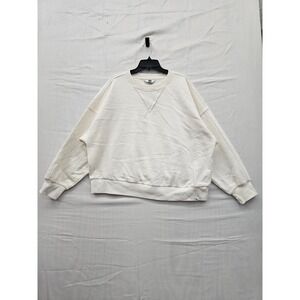 JoyLab Women XL Sweatshirt Jet Stream Ivory White Crewneck Oversized Fleece NWT